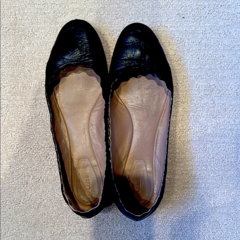 Chloe Black Leather Ballet Flats